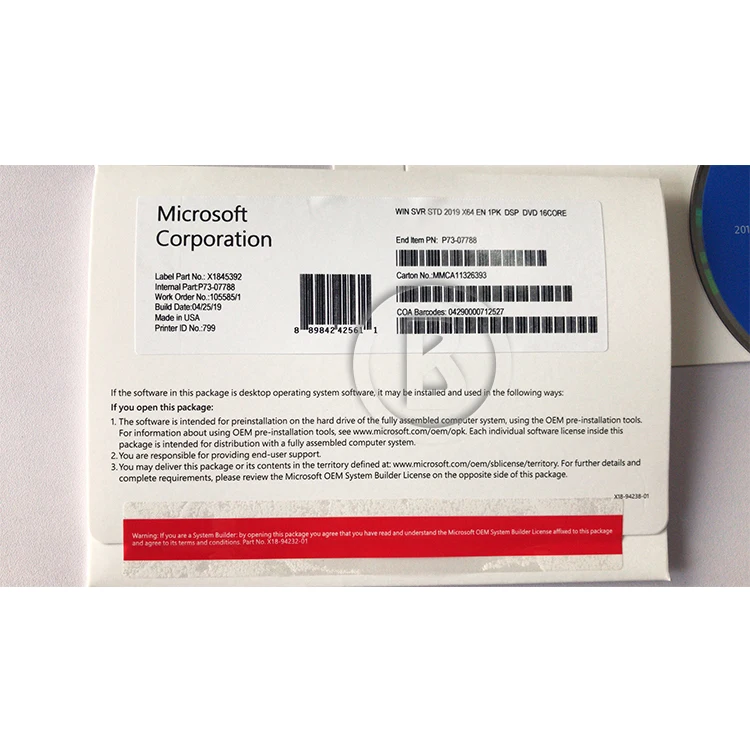  Высококачественный Windows-сервер 2019 Стандартный Win-сервер STD OEM Полный пакет DHL Бесплатная