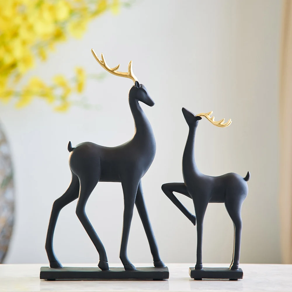 Nordic Sculpture Golden Deer Animal Modeling Resin Statue Home Elk figurines Living Room Desktop Art Decor Crafts Gifts