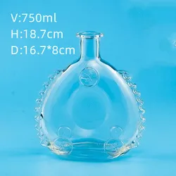 Luxury Custom Empty Crystal Gin rum brandy spirit whisky vodka liquor 750ml alcohol bottle XO glass wine bottles