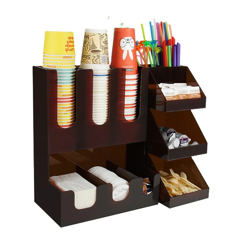 Acrylic mug cup display milk sugar packets ball knife fork straw spoon combo coffee cup display rack