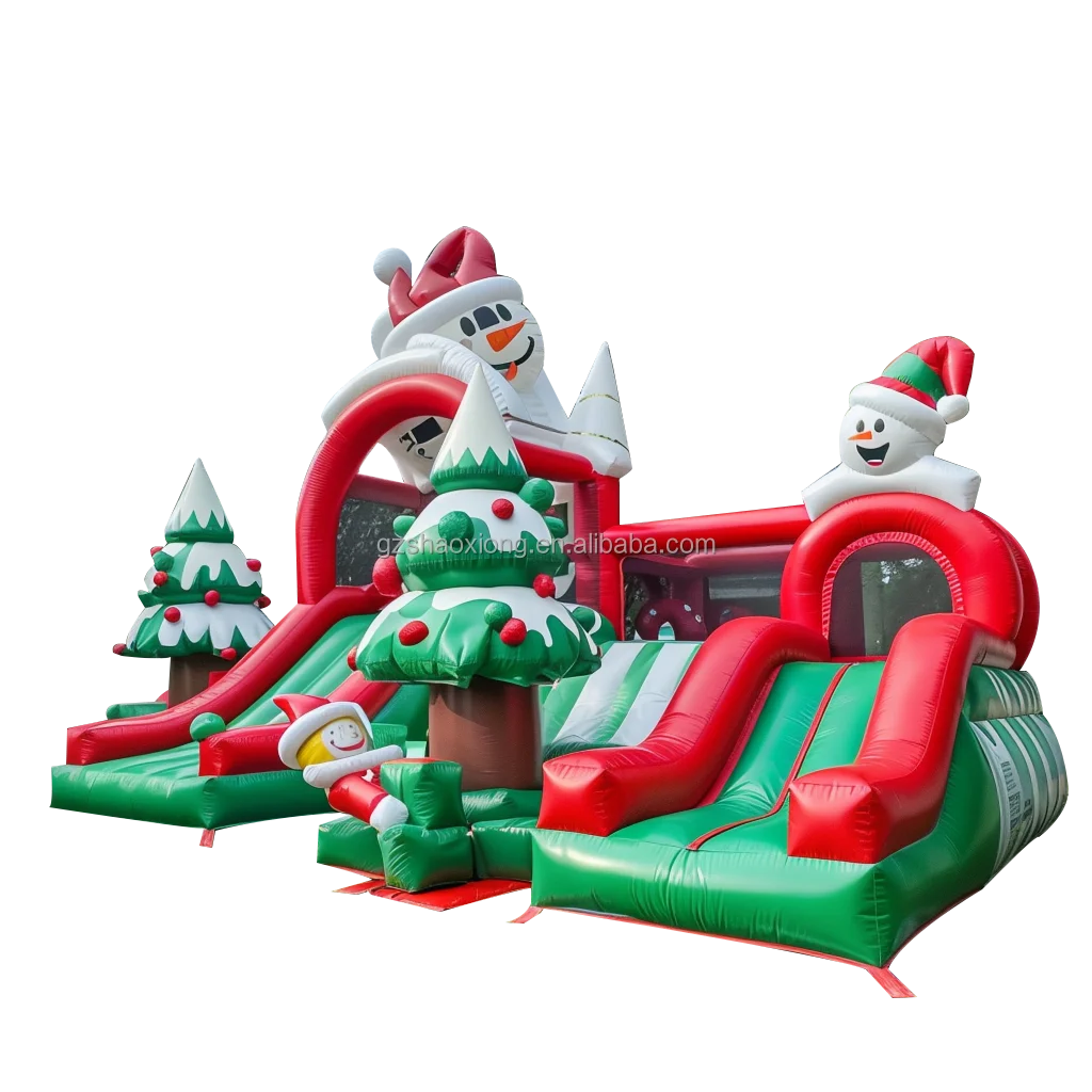 Commercial Christmas Inflatable Bounce House Combo Moonwalk Santa Bouncy Castle with Slide Party Events Jumping Bouncer for Kids