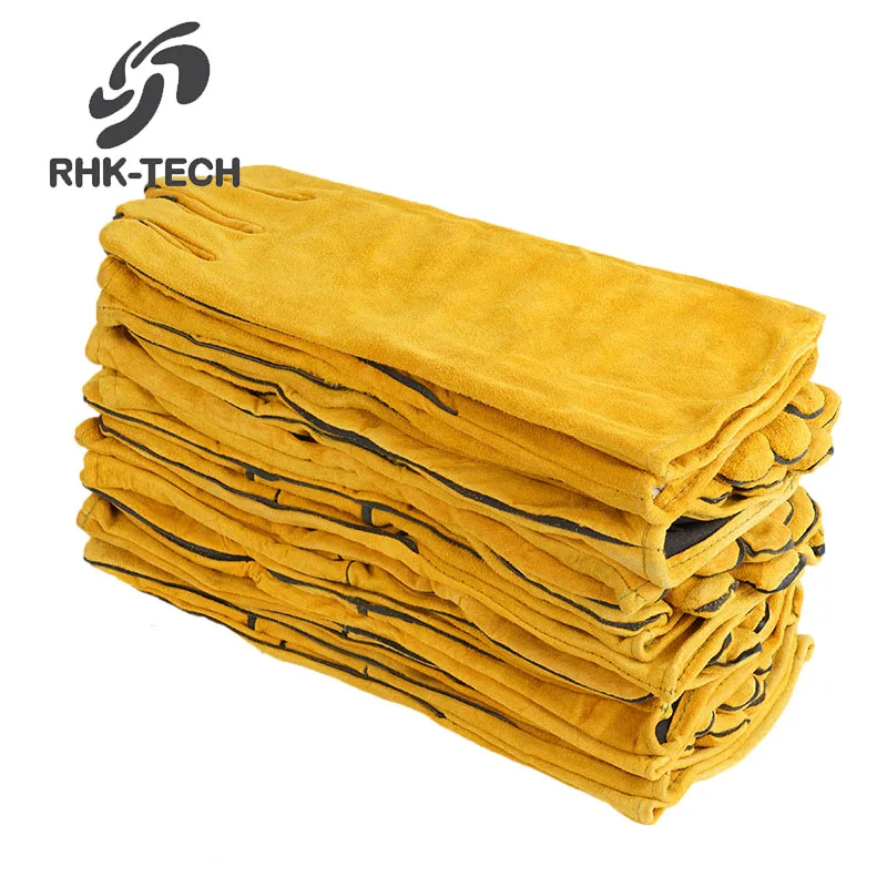 RHK низкая цена оптовая продажа Жаропрочные перчатки из коровьей спилковой кожи с хлопковой подкладкой MIG TIG аргоновые защитные для ручной