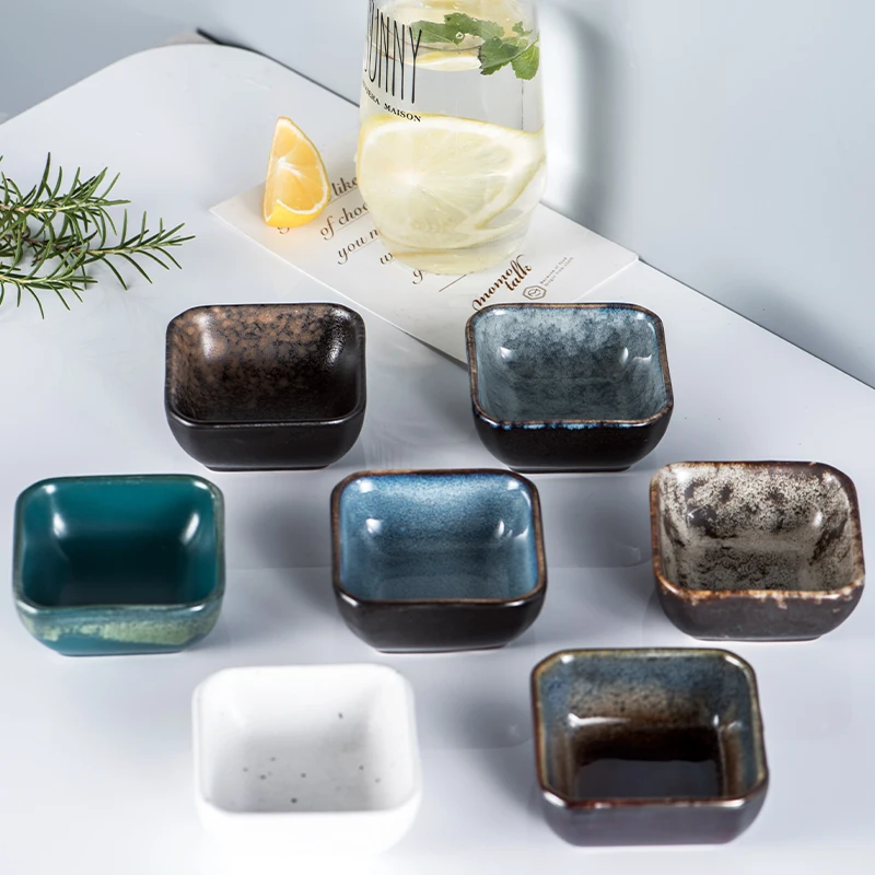 Amazon Hot Selling Japanese Kiln Glazing Dish Various Color Round/Square Small Soy Sauce Dipping Spice Condiment Ceramic Dish