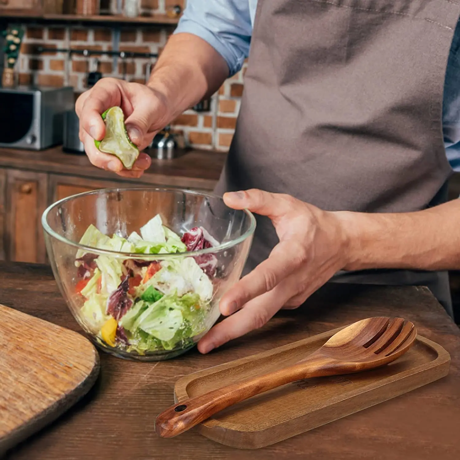 New Design Resin & Acacia Wood with Bark Border Whole sell High Quality Spoon Rest Holder with Tea Spoon