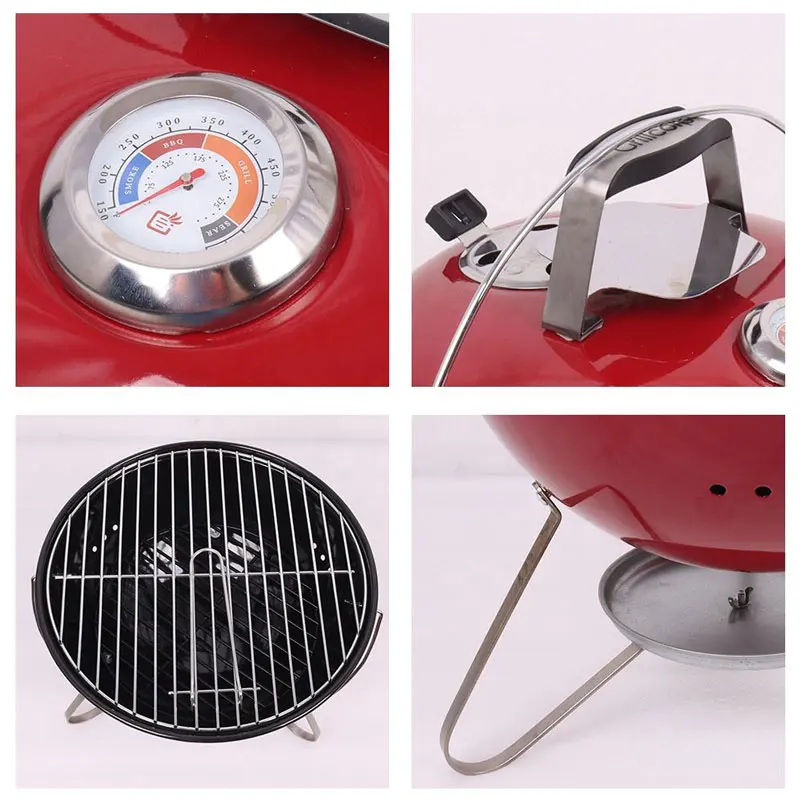 Высококачественный фарфоровый эмалированный портативный угольный гриль 14 дюймов уличный настольный мини-барбекю чайник