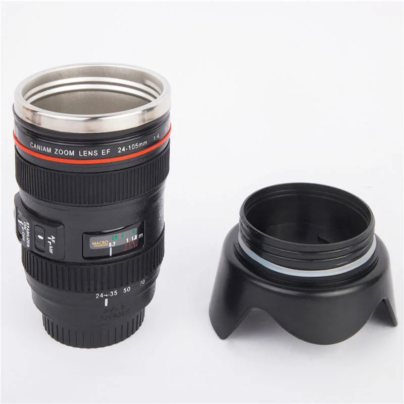 Feiyou wholesale custom logo stainless steel vacuum thermal Bpa free camera lens mug with Silicone lid travel coffee cup