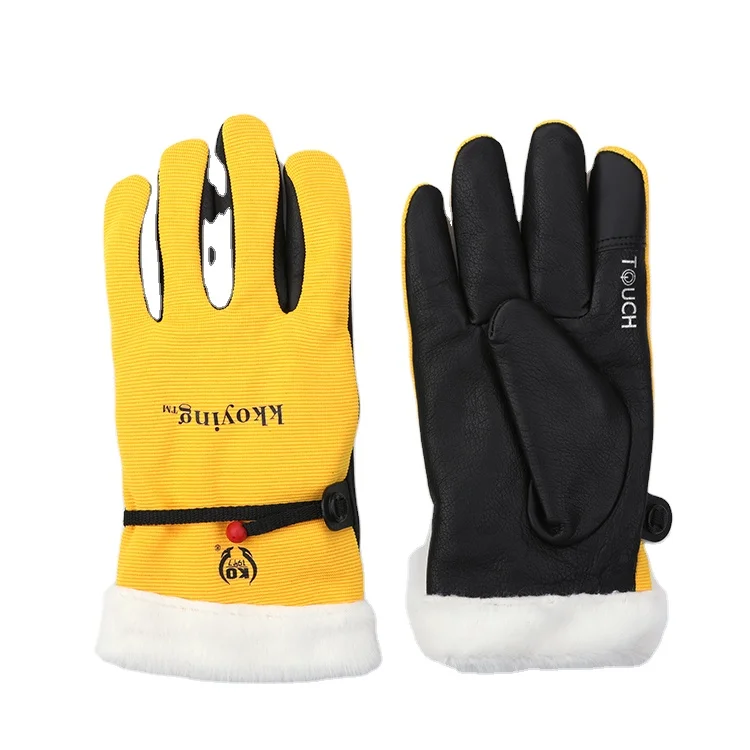 Touch Screen Winter Fur Warm Cow Leather Gloves Driver Outdoor Sport Driving Waterproof Hand
