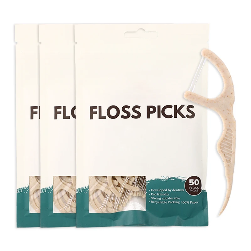 Private Label Biodegradable Toothpick Disposable Oral Bamboo Charcoal/wooden/wheat Straw/plastic Flosser Stick Dental Floss Pick