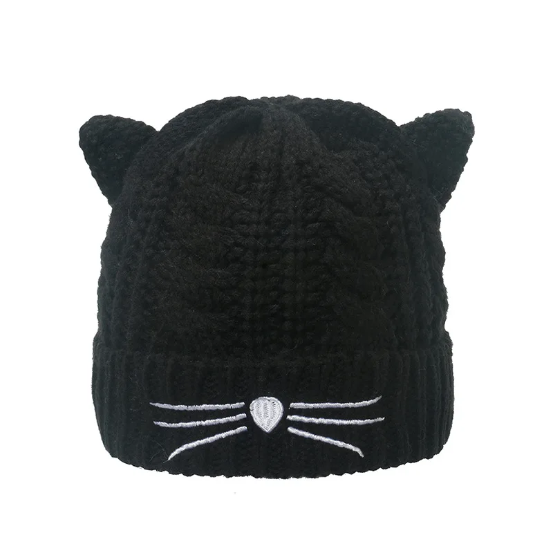 Cat Ear Beanie Hats Cute Cat Knitted Hat Winter Knit Cable Hat for Women Girls
