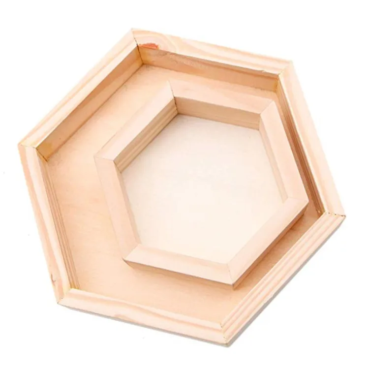 High Quality Hexagon Shape Wooden Serving Tray Organizer 2 Pieces Different Size Natural Unfinished Wood Beverage Catering Tray