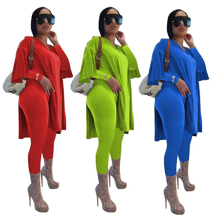 Women Tracksuits Long Flare Sleeve Sets Women Clothing Pleated Sports Suit Solid Outdoor Wear Women 2 Piece Set