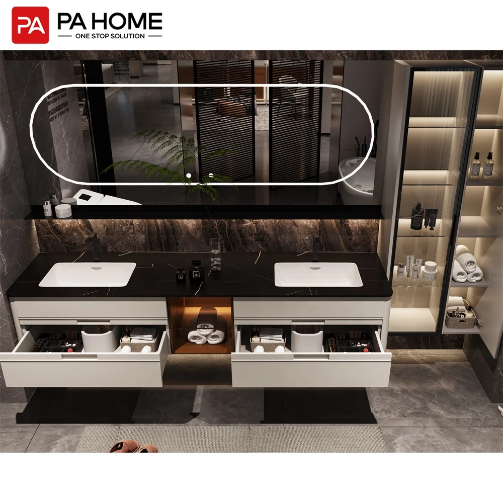 PA American style waterproof vanity bathroom wood storage cabinet set