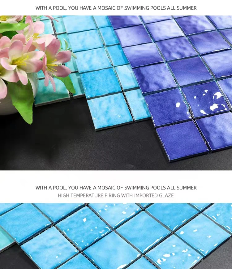 China Factory Supply Wave Series  Porcelain Ceramic Mosaic Tiles 48*48mm Square Textured Glossy Swimming Pool Tiles