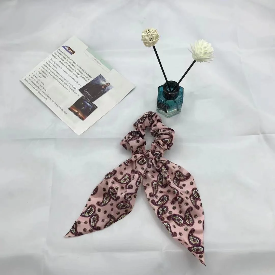 High Fashion Custom Cashew Flower Printed Hip Hop Style Elastic Rubber Hair Band Cheap Women Hair Scrunchies