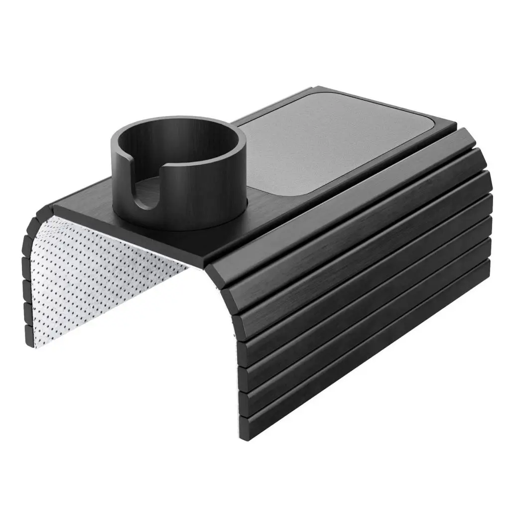 Foldable Anti-Slip Couch Arm Table with 360 Degree Rotating Drink Holder No Installation Bamboo Couch Arm Tray for Drink Snack