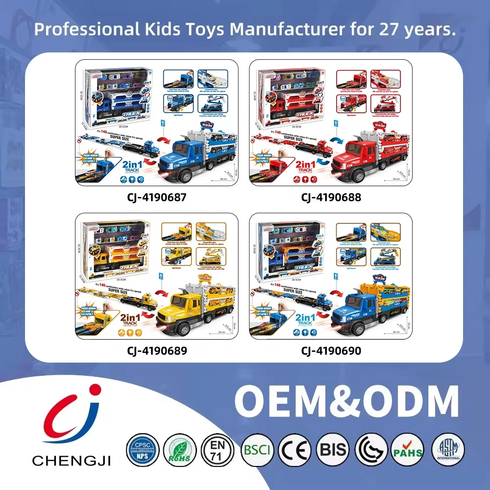 Chengji container toy metal truck toy hot sale scale three layer folding sliding catapult alloy cars pick up truck toy