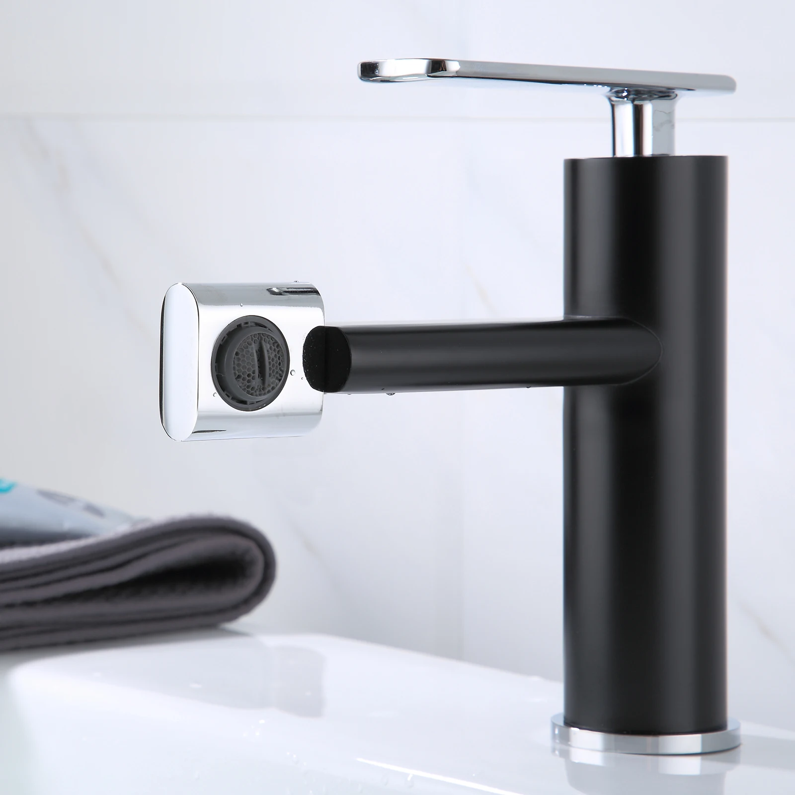 Hot Selling Basin Mixer Faucet Chrome Bathroom Faucet Hot Cold Water Mixer FLG with 360 Degree Rotation Faucet Spout Sink Black