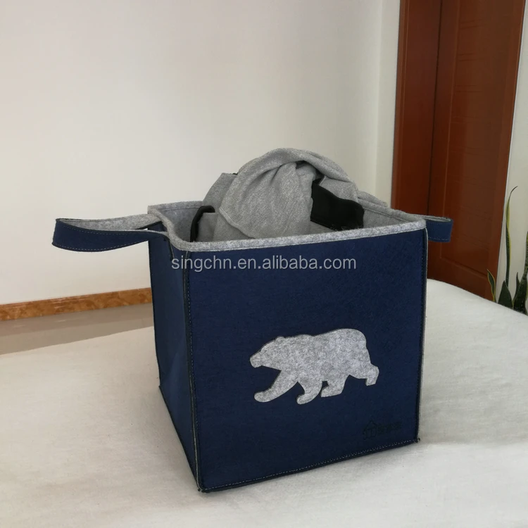 2024 Wholesale Polyester Storage Basket Durable Materials Large Size Laundry Bag Folding Felt Basket Custom Accepted