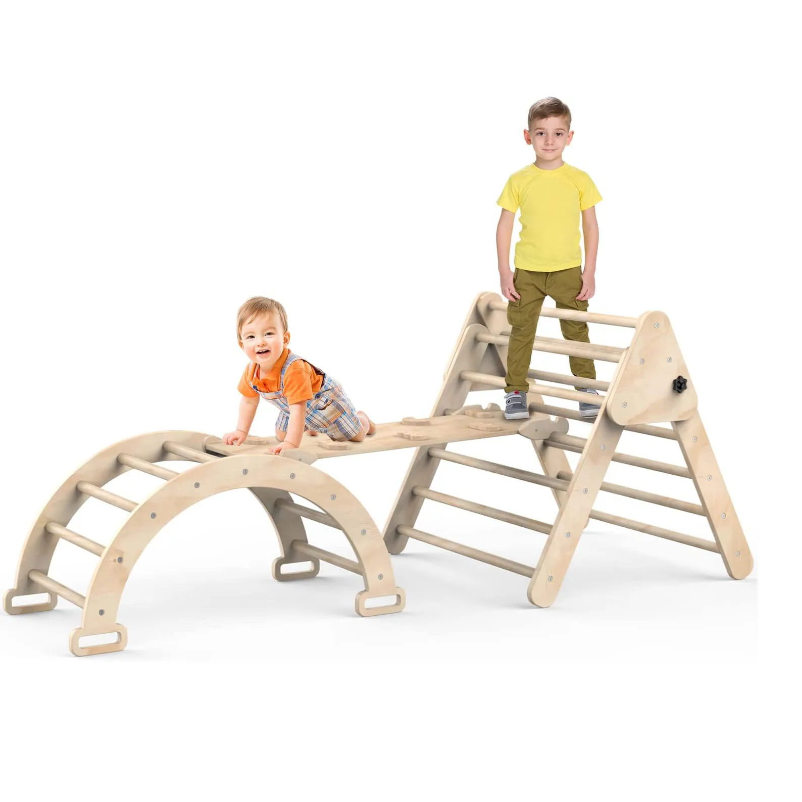 Set of 3 Wooden Safety Sturdy Kids Play Gym Foldable Climbing Triangle Ladder Toys with Ramp for Sliding or Climbing
