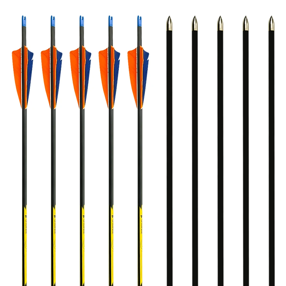 Factory 6.2mm UD Plain Arrow Shafts Spine 300 600 Shooting Recurve Bow Carbon Fiber Archery with Nocks and Vanes