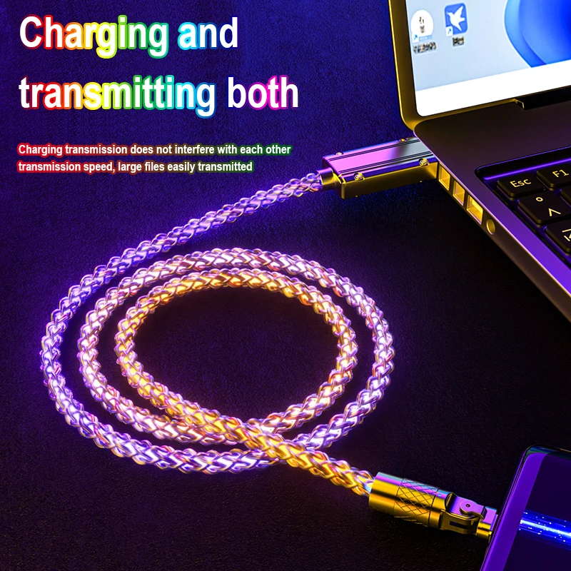 6A 120W Zinc alloy With light Cable Fast Charging Micro USB Type C Cable for Xiaomi Huawei Charger Phone Data USB Cord