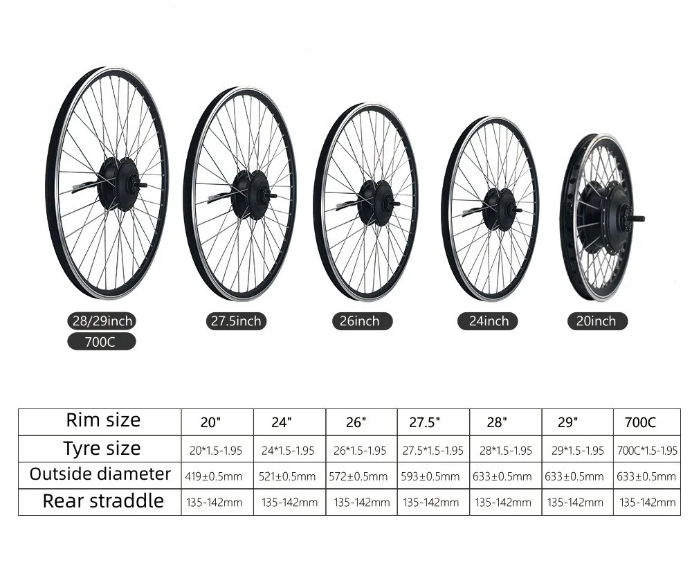 Electric Bicycle Motor Conversion Kit Optional Accessories 48V 72V 1000W 1500W 3000W Rear Drive Spin Ebike Conversion Kits