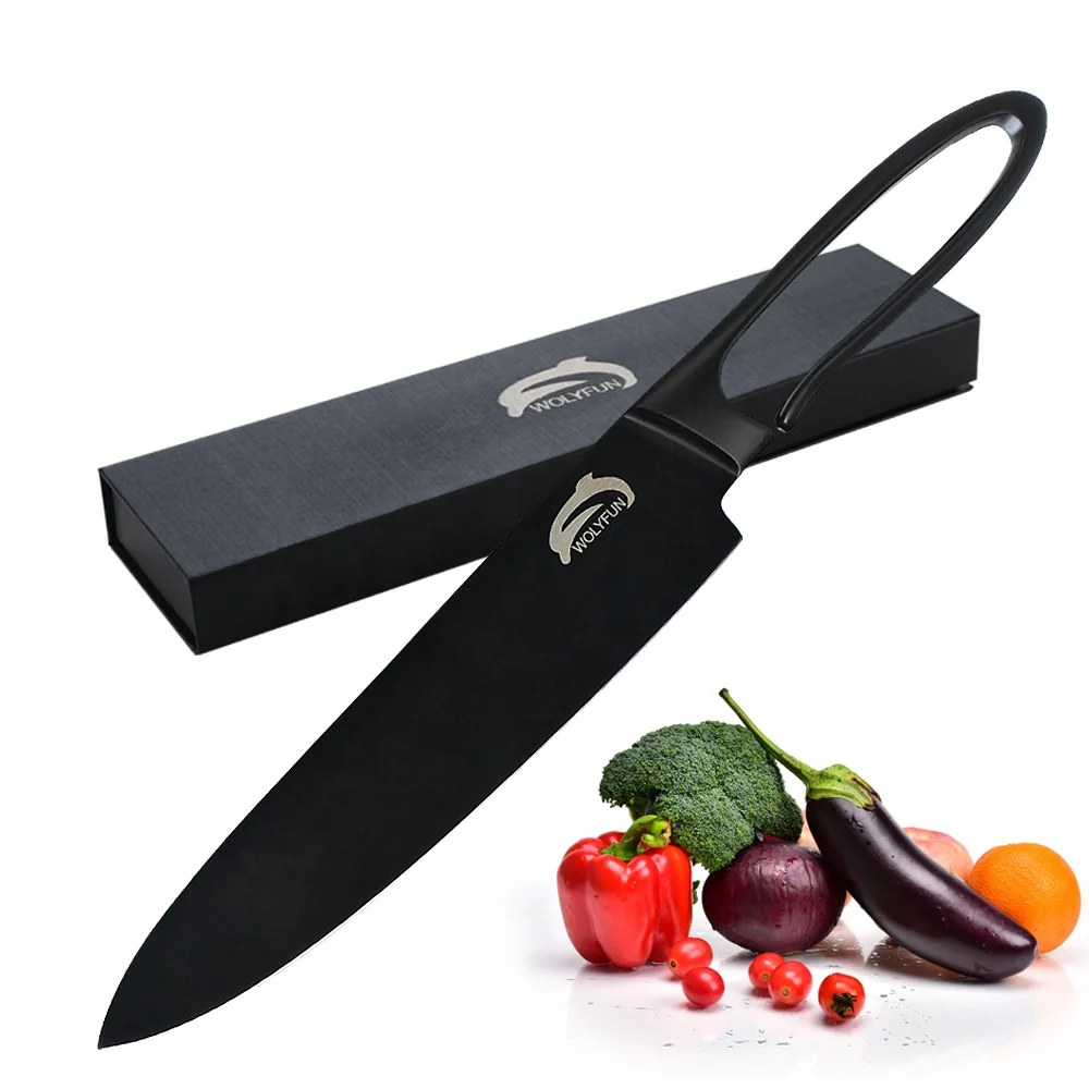 OEM оптовая продажа черный нож для шеф-повара с титановым покрытием магнитная Подарочная коробка кухонный