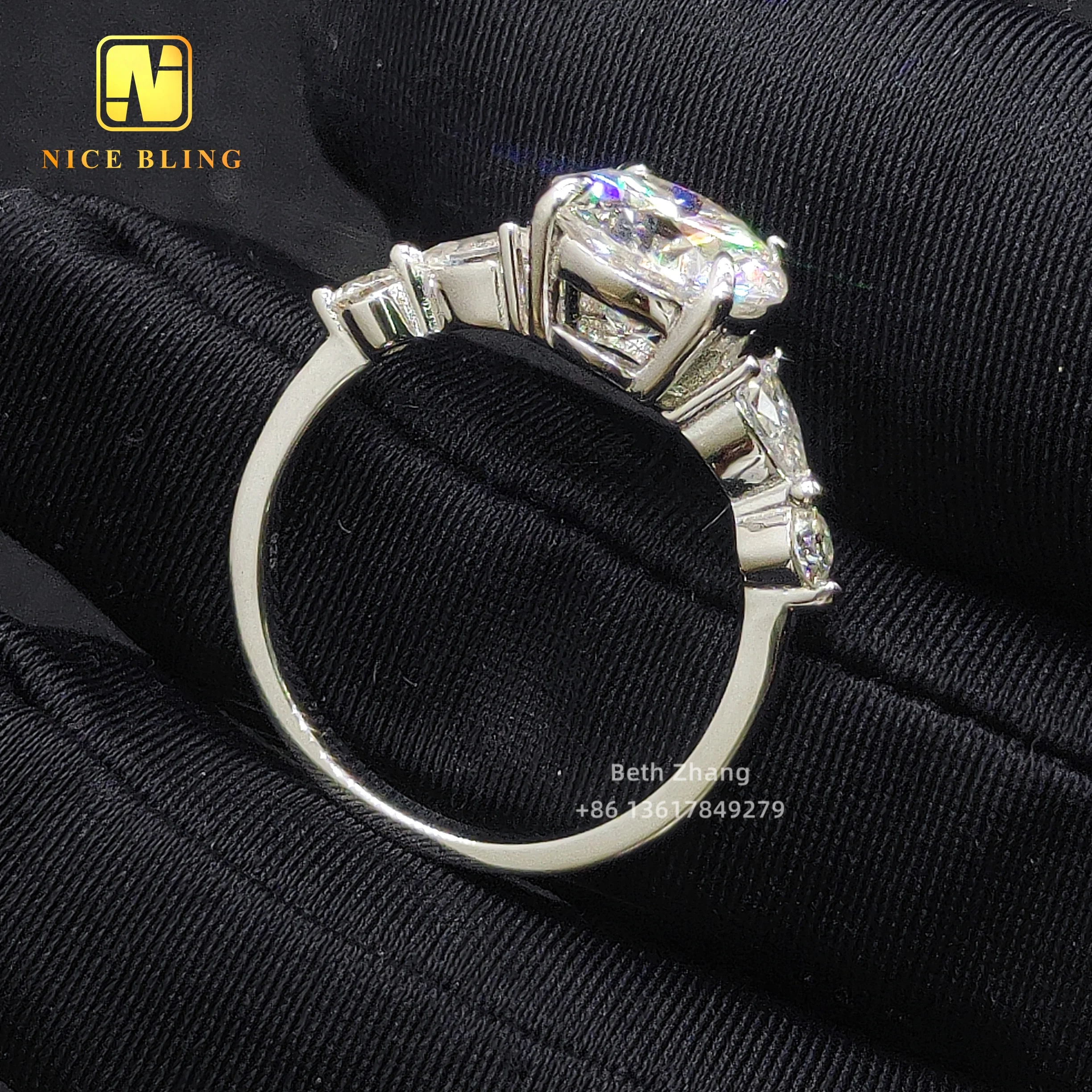 Wholesale Price 5 Stone Rings 9MM Round Moissanite DIamond Engagement Rings For Women Girls 925 Silver Luxury Wedding Rings