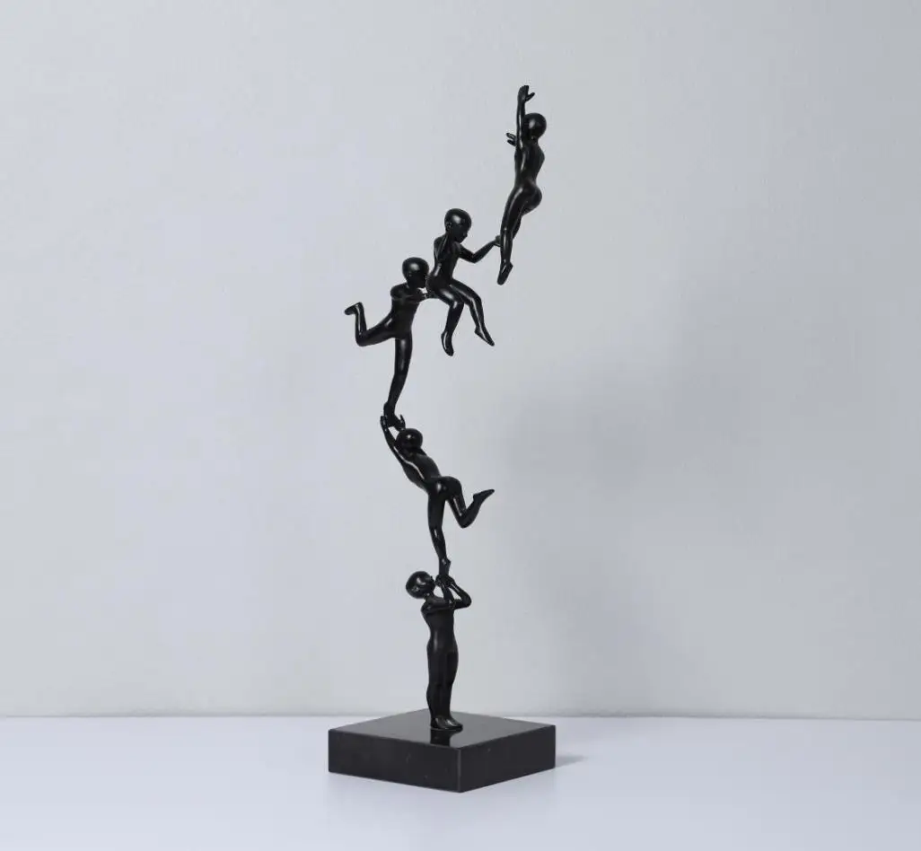 Art black figure combination one support four sculptured ornaments jungle gym office living room table decorations