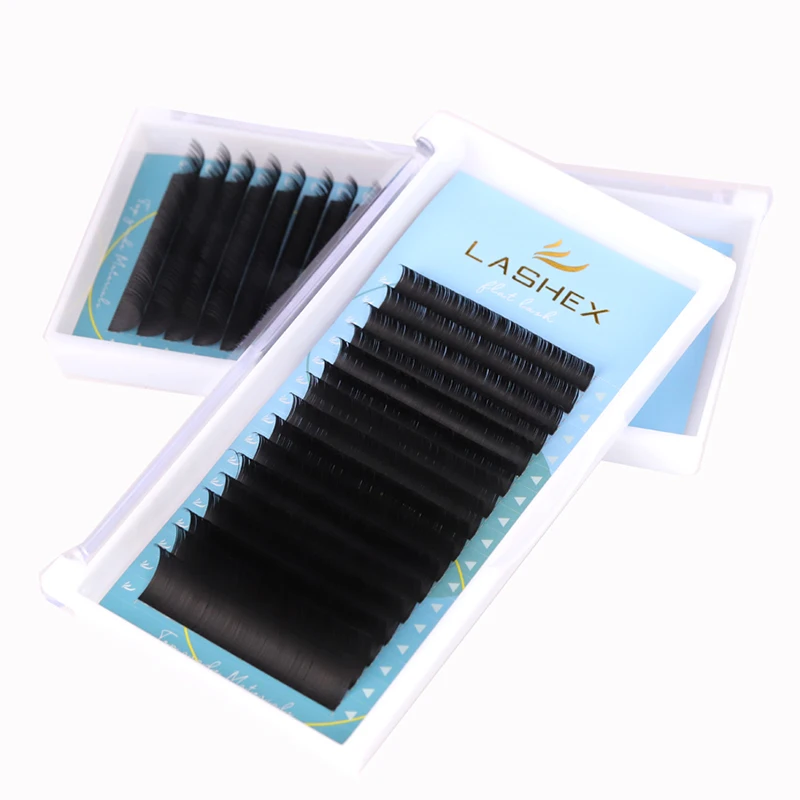 Wholesale Private Label jet black ellipse flat lash extension with custom logo trays classic eyelash extensions