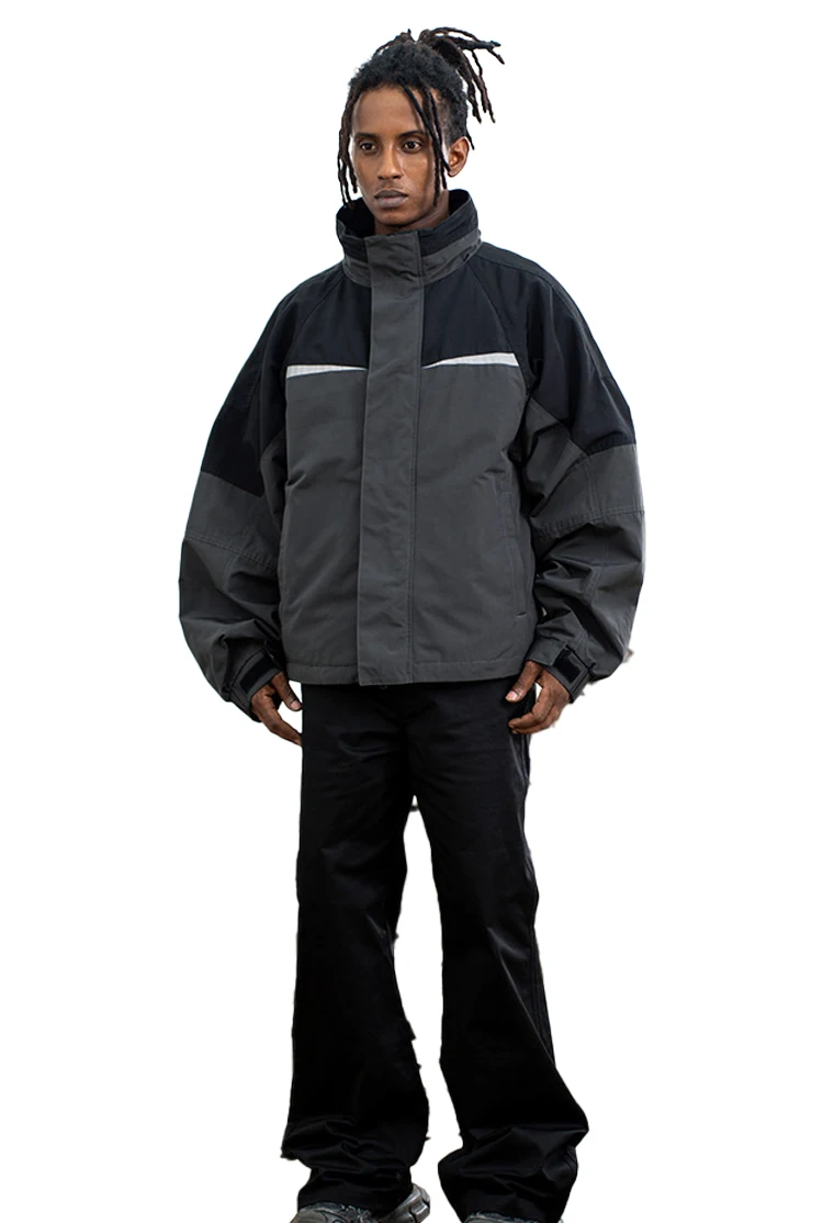 Good look wind and waterproof color patchwork double-layer stand-up collar trench coat