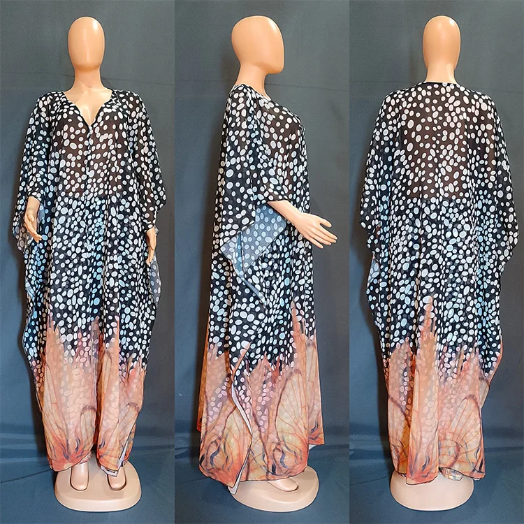 Loose Long Pants 2 Piece Set Abaya Dubai Muslim Oversize Open Kaftan Robe Gown African Women Chiffon Print Cardigan Maxi Dress