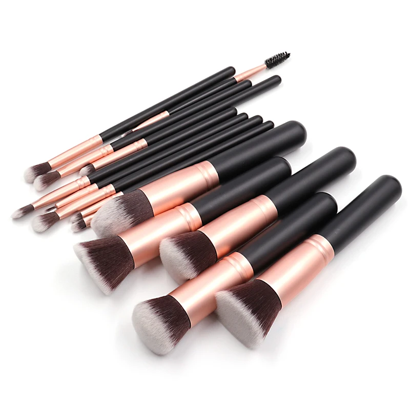 14  Piece Hot sale Makeup brushes private label Blush Eyeshadow Matte Rose gold aluminum tube Makeup brush