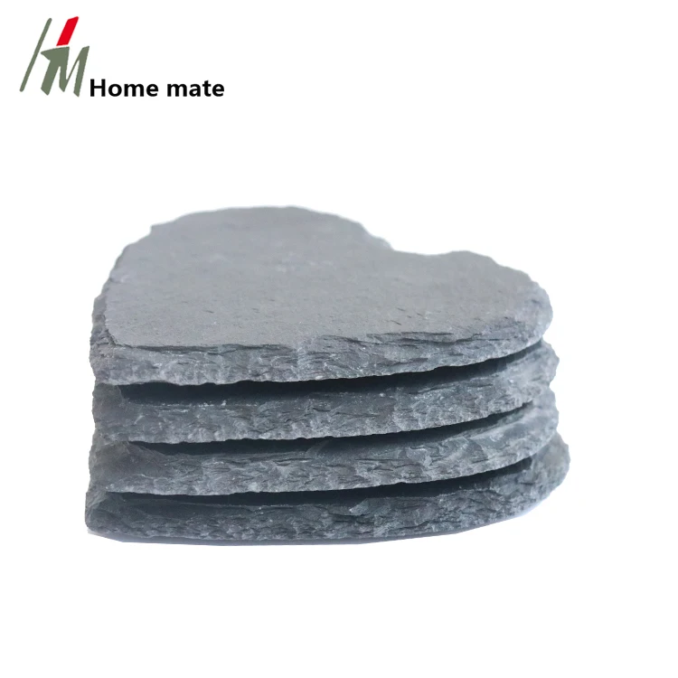 2021 Hot Sale Customized Natural slate Stone Heart Shape Coaster Set