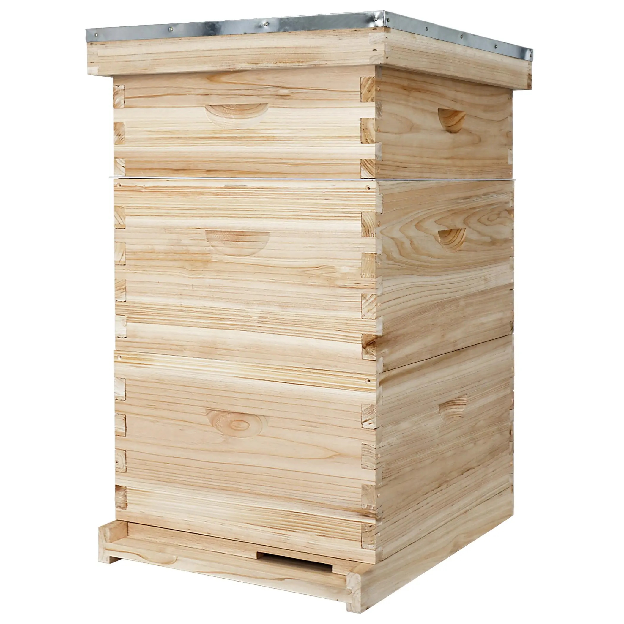Triple Pine Bee Hive Kit Bee Hives Boxes Starter Kit with Beehive Frames and Wax Powder Foundation and Telescopic Roof
