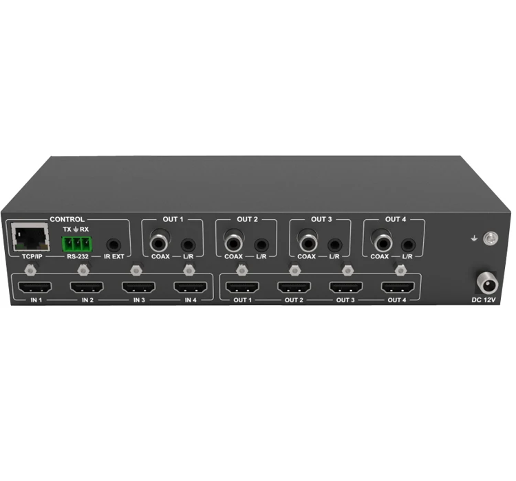 individually scaled 4x4 HDMI 4K HDR Matrix Switcher 18GBPS  EDID RS232 TCP/IP analog L/R and Coaxial ports output