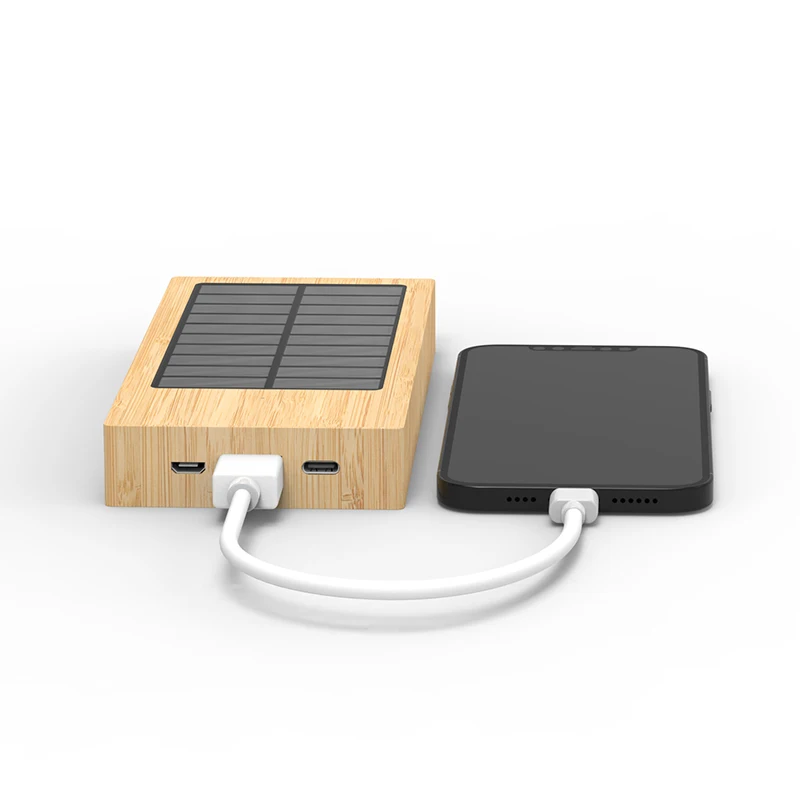 OEM ODM Service Usb Micro USB TYPE-C Bamboo Powerbanks External Solar Powerbank 8000mah Solar Power Bank