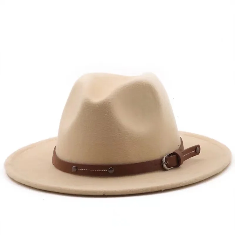 Однотонная фетровая шляпа Федора с широкими полями из полиэстера и хлопка для женщин и мужчин с ремнем из искусственной кожи