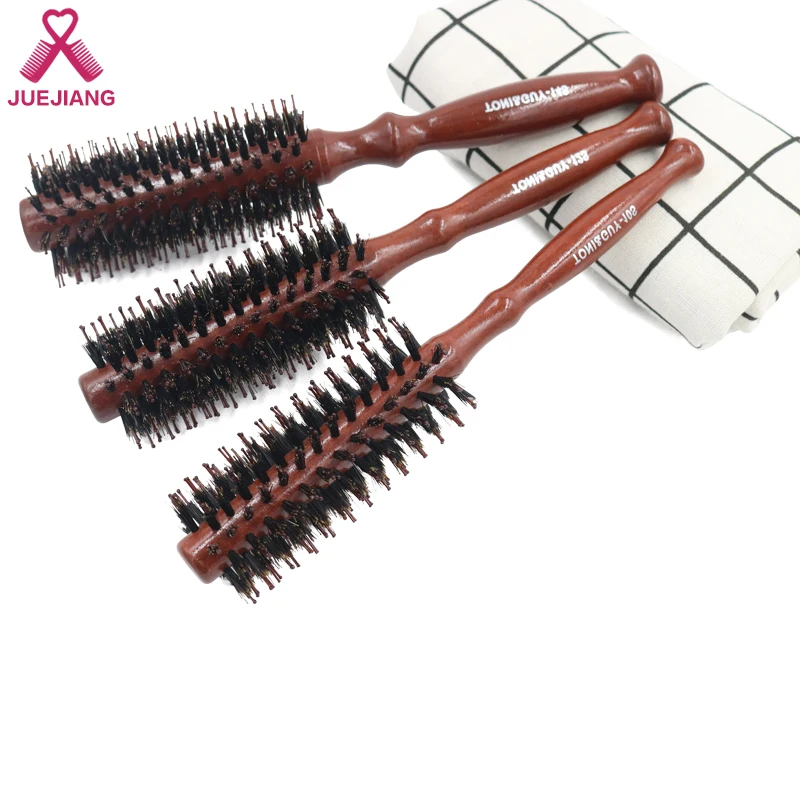 Hair Roller Brush Professional Barber Hairdressing Styling Tools For Curly Hair Wooden Handle Boar Bristles Round Hairbrush