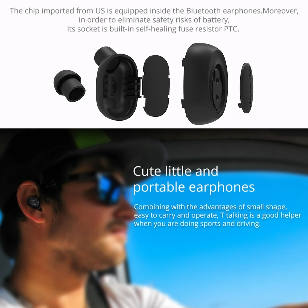 T-talking Wireless In-Ear mini Bluetooth truck car drive Hand free Phone Call bicycle Motorcycle Cycling Earphones TWS Headset