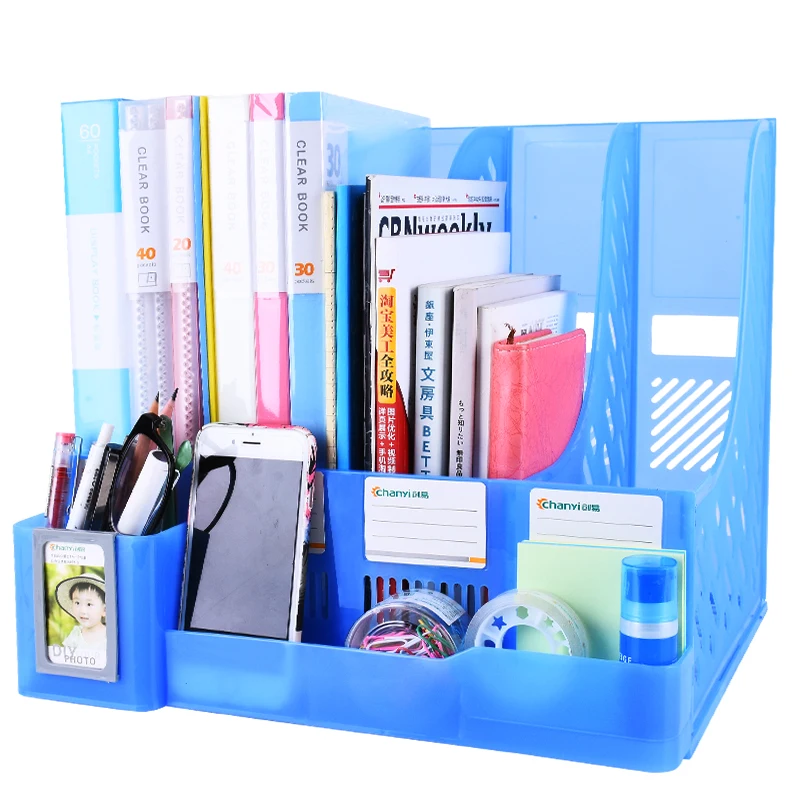 Fashion Minimalist Office School Student Desk Organizer Four Columns Plastic Magazine Holder Desk Organizer