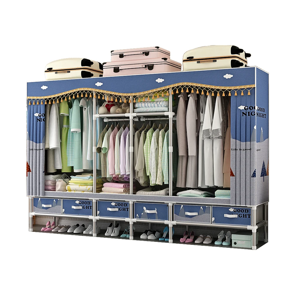 240cm Big Size Fabric Wardrobe Cloth Storage Cabinet Hanger Holder Plastic Polyester Cover With Drawer