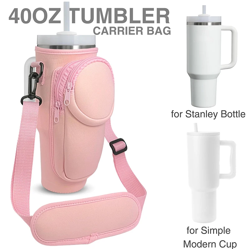 2024 water bottle sleeve bag New design 30oz neoprene water bottle carrier bag with phone pocket for st sta 40 oz tumbler