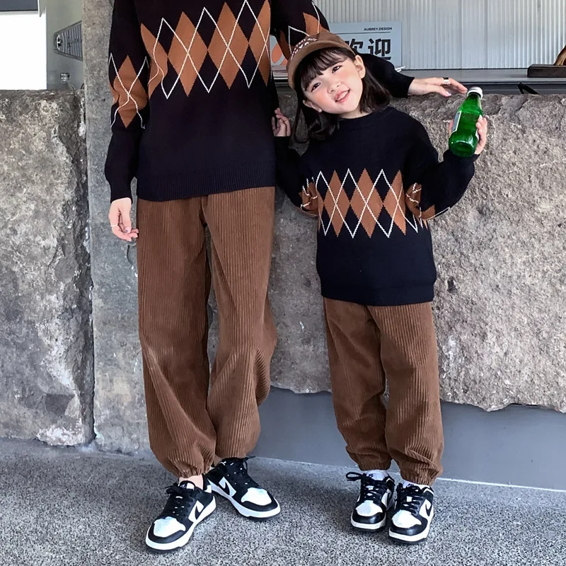 Ins popular design Mommy and My Family Matching Corduroy Trousers Pants Custom Kids Outdoor party Casual Plain Corduroy Pants