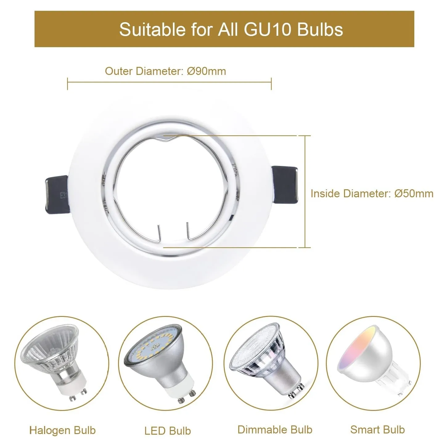 LED Recessed Spotlights GU10 Swivelling Recessed Lights Frame White Round Mounting Frame 230 V Spotlights with Socket for  LED