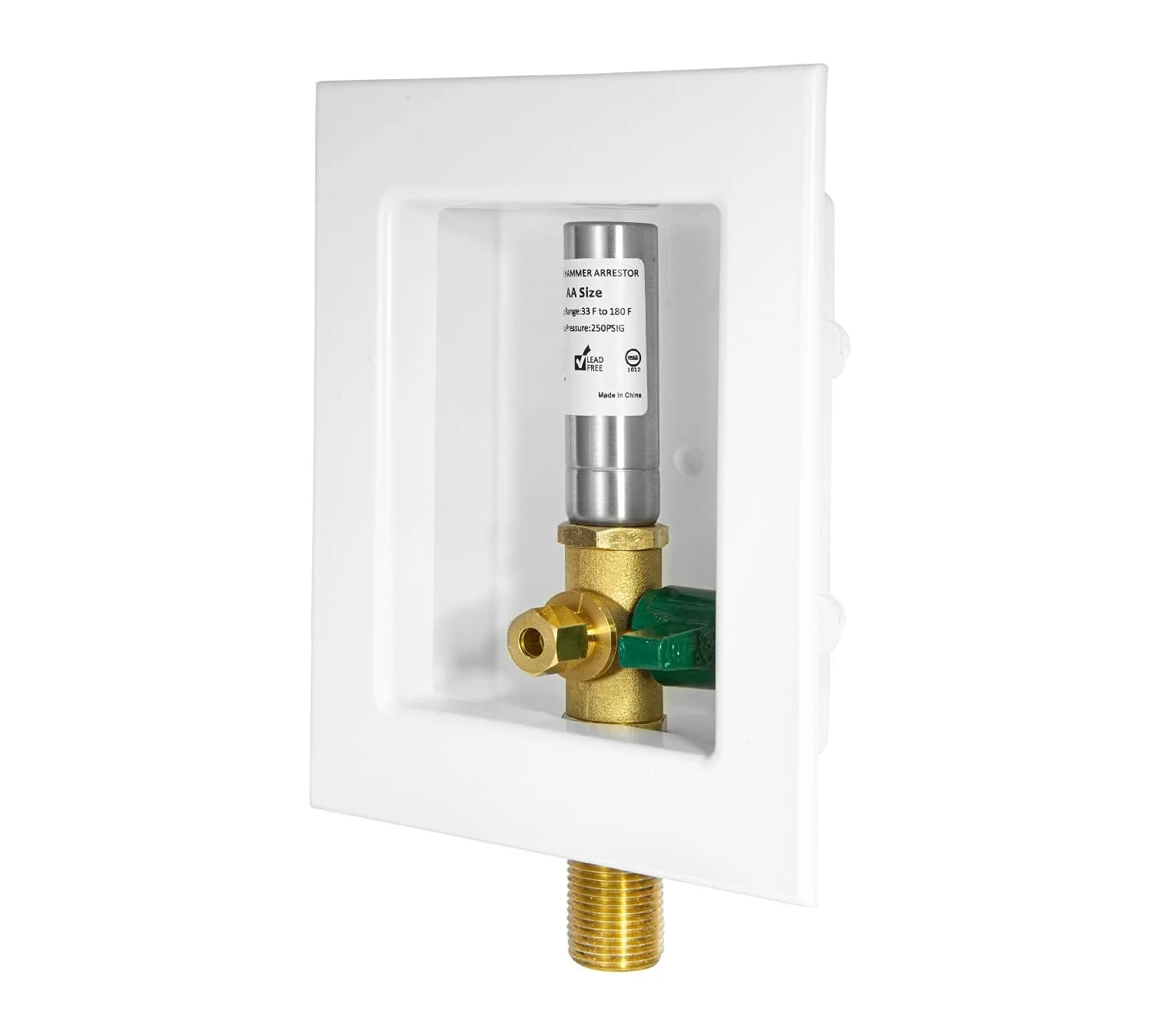 1/4-Turn Ball Valve with Copper Sweat Pre-assembled Ice Maker Outlet Box, 1/2-Inch Sweat with Installed Water Hammer Arrestor