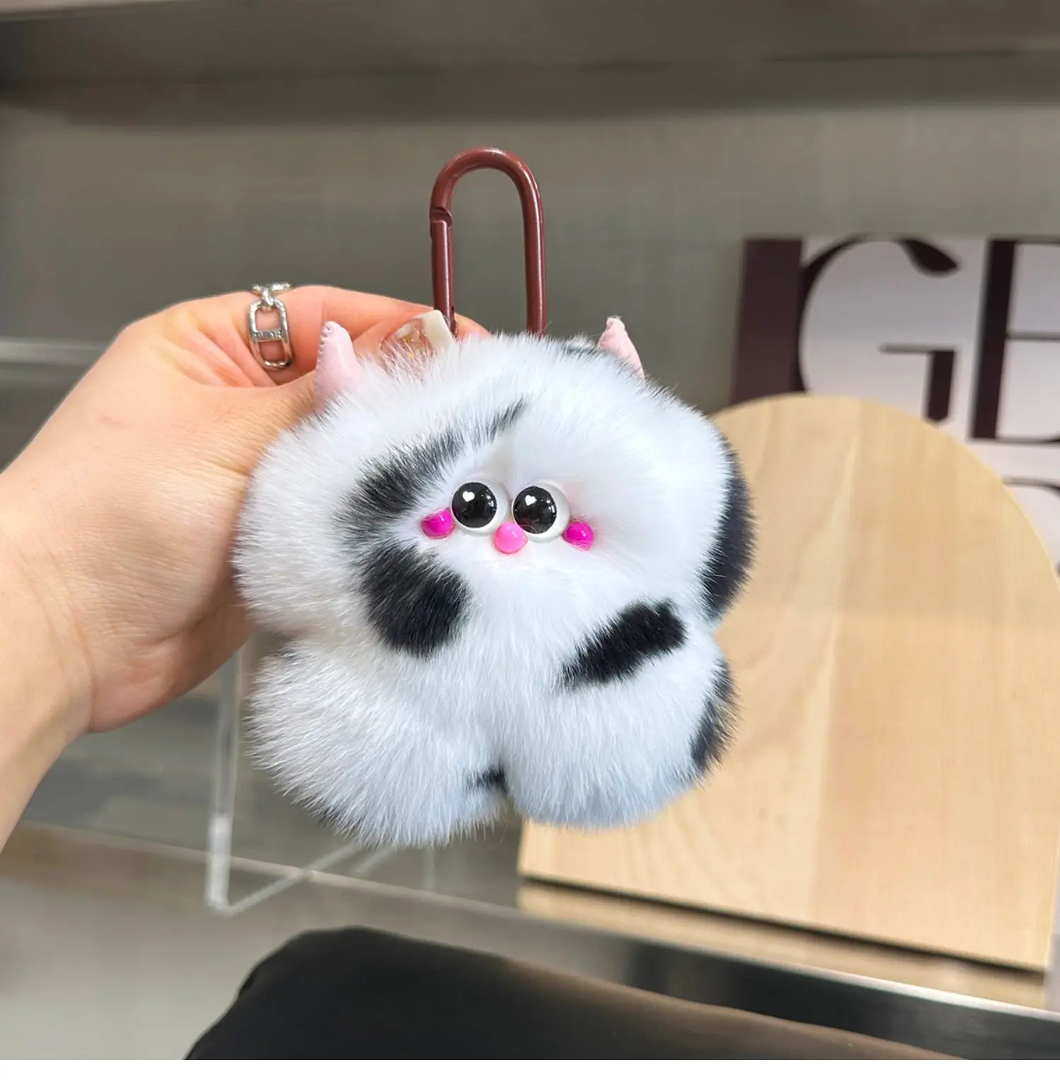 Rex Rabbit Fur Made Cute Calf Pendant Real Fur Plush Doll Bag Pendant Mini Plush Keychain