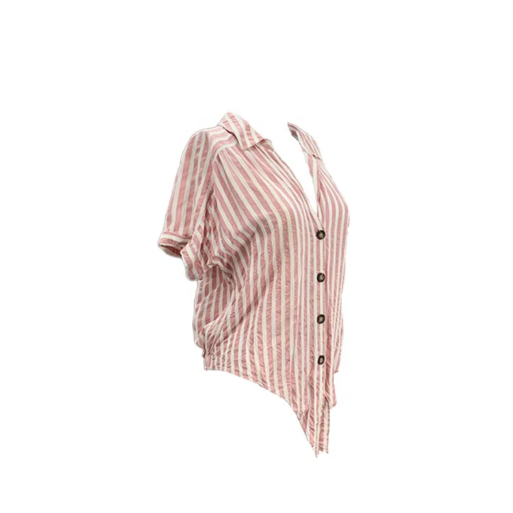 
shirt blouses for women ladies 100% rayon yarn dye pink red stripes tops cozy fashionable 2020 
