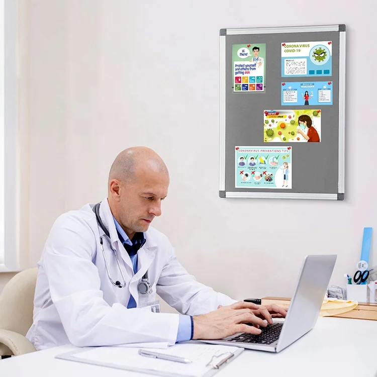 60x45cm wall mounted indoor bulletin board office notice board decoration aluminium frame fabric cork board