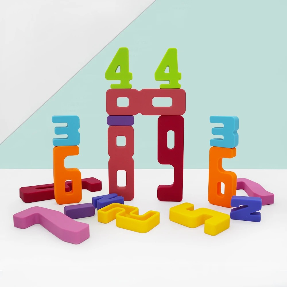 2022 New educational construction DIY 3D number soft play silicone building blocks baby kids puzzle toys